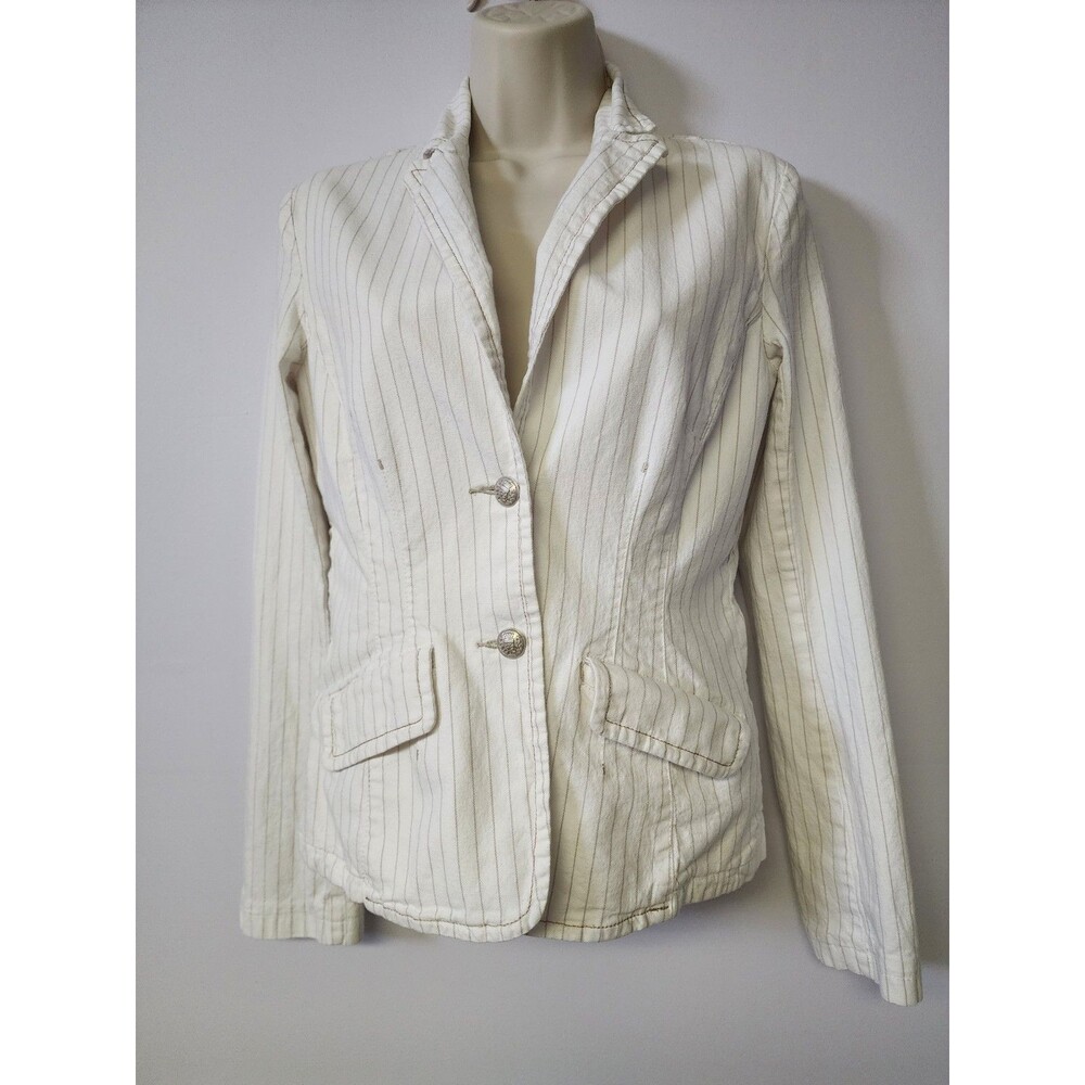 Armor Jeans Blazer Jacket Ladies XS Off White 2 Button Front Cotton Blend